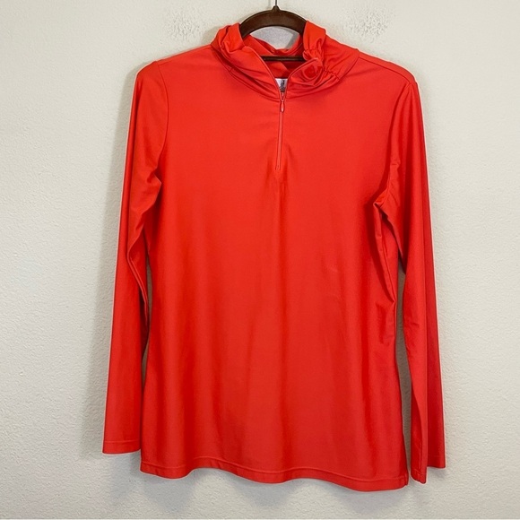 Jude Connally 1/4 Zip Long Sleeves Sporty High Neck Top Orange Size M - Picture 1 of 7